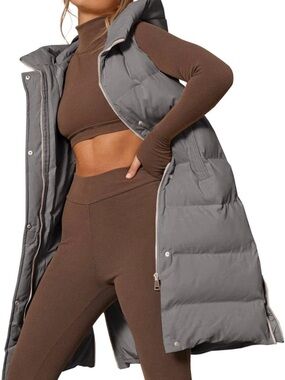 Amazon Women's Gray Long Puffer Vest